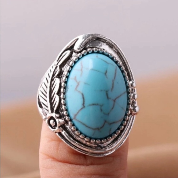 Boho Turquoise Silver Ring - Picture 10 of 12